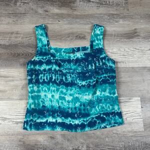 Vintage 90s Lafayette 148 Blue Tie Dye Tank Top Silk Blend Y2K Art Print Size 6
